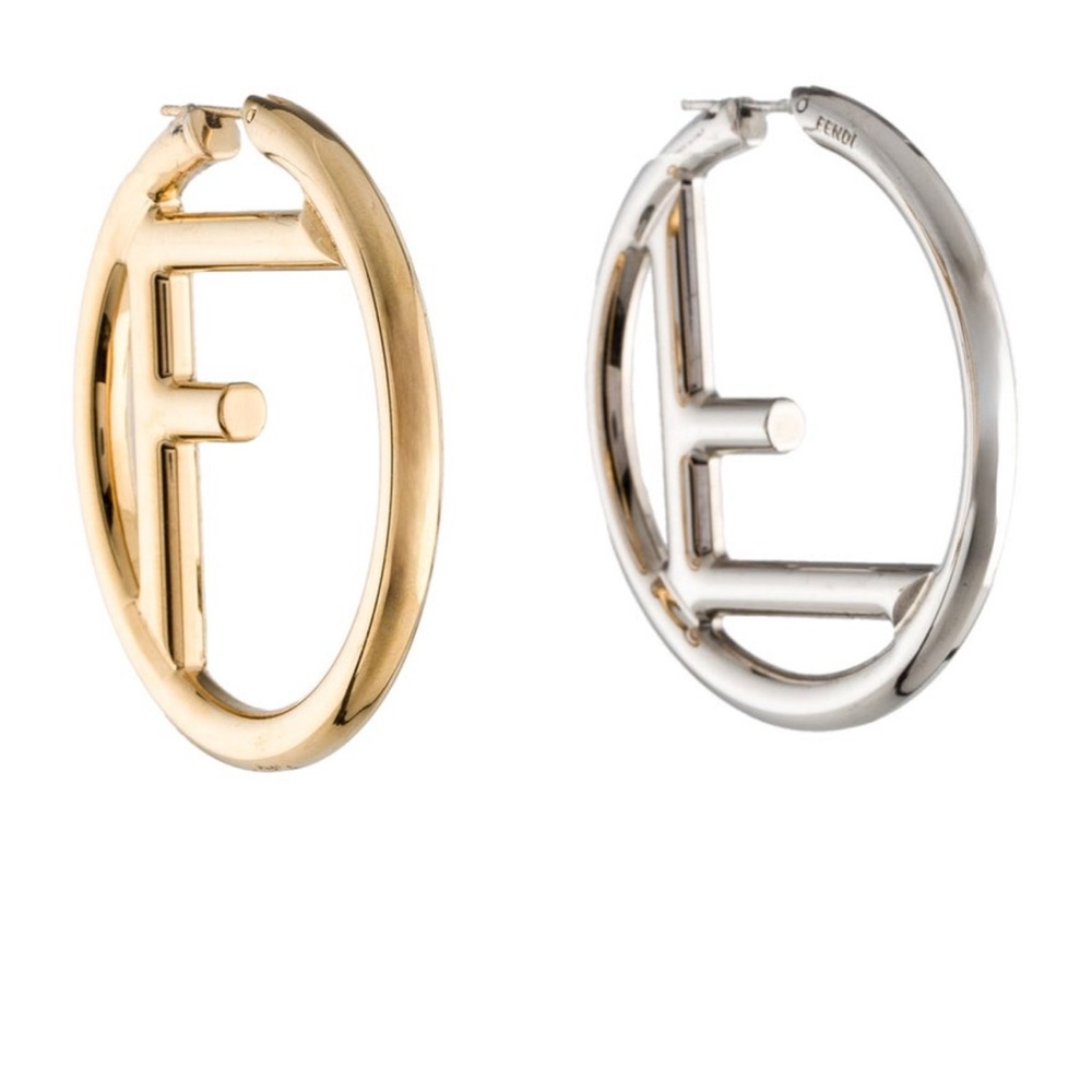 Fendi Gold and Silver Logo Earrings